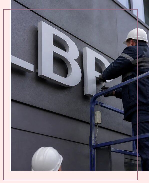 Изготовление и монтаж наружных букв на подложке в Ирбите